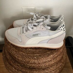 Puma White and Gray Sneakers with Animal Print